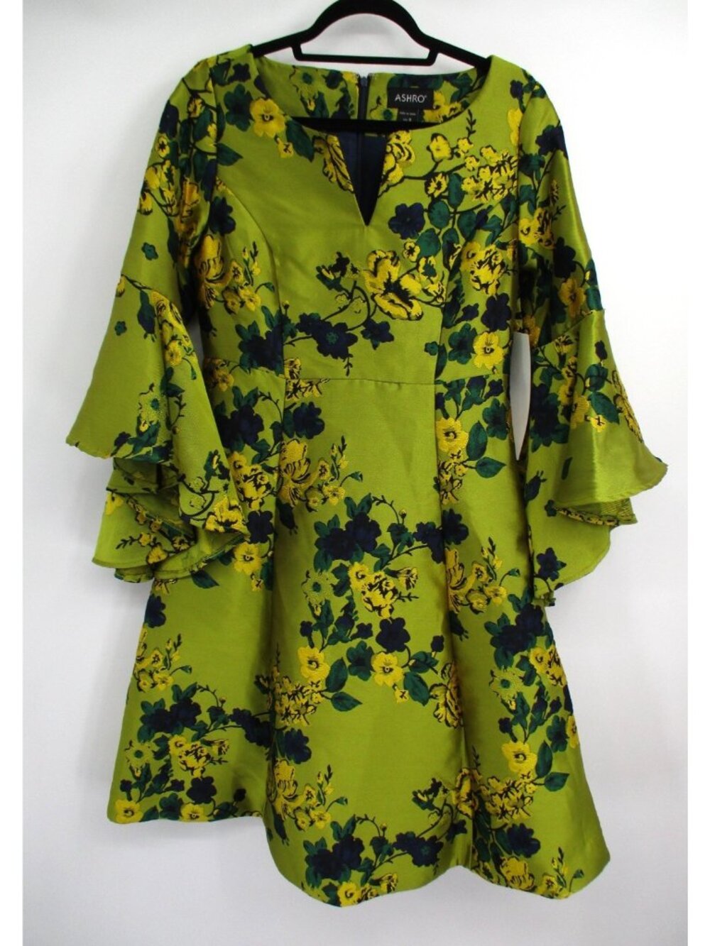 Ashro Womens Dress 6 Yellow Green Formal Jacquard Dress Ladies Floral New